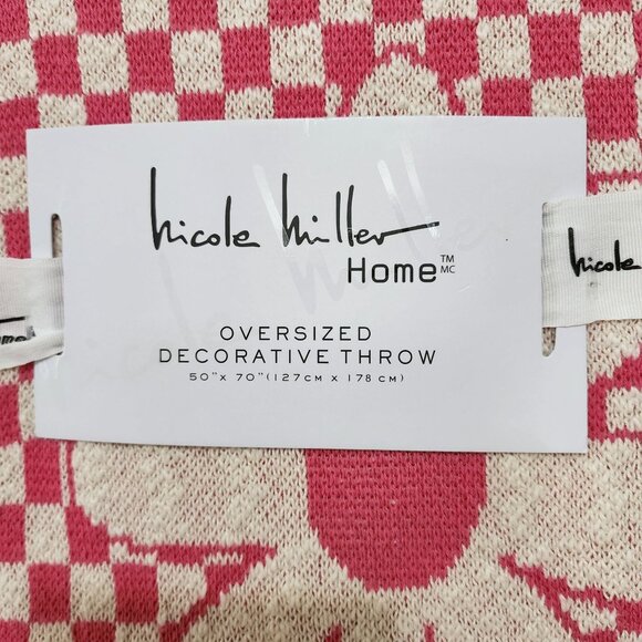 Nicole Miller Cotton Throw Blanket‎ Decorative Oversize Floral And Check 50x70in - Picture 6 of 14